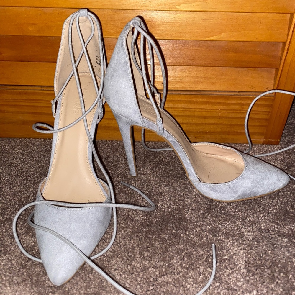 Silver tie up heels